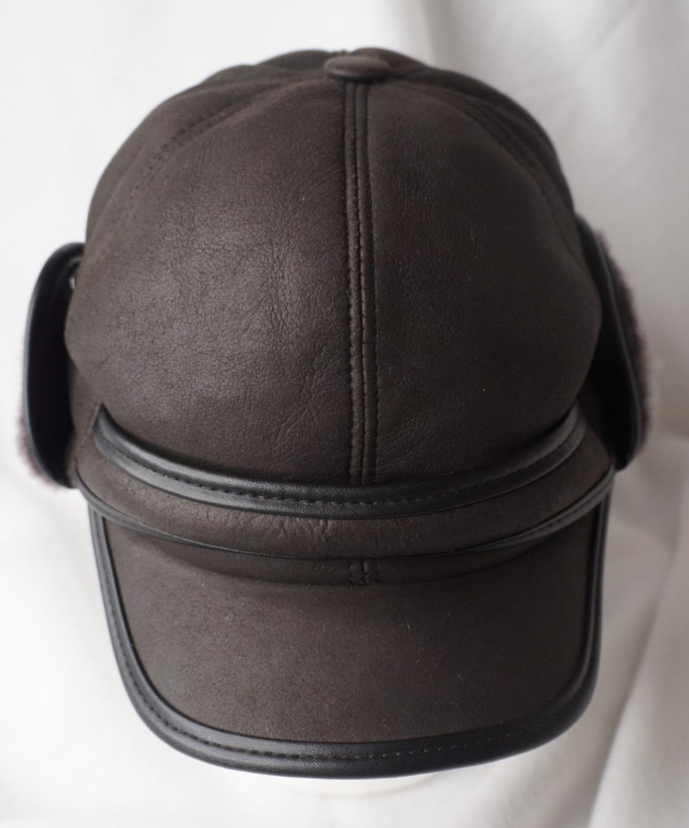 Crown Cap Renfrew Double-Faced Shearling Hat with Visor Trapper Aviator Cap LG